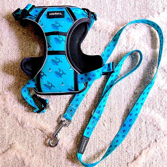 ‼️SOLD‼️NEW🐳 MORXIL TURQUOISE PADDED REFLECTIVE WHALE DOG HARNESS LEAD/LEASH SET - Picture 2 of 16